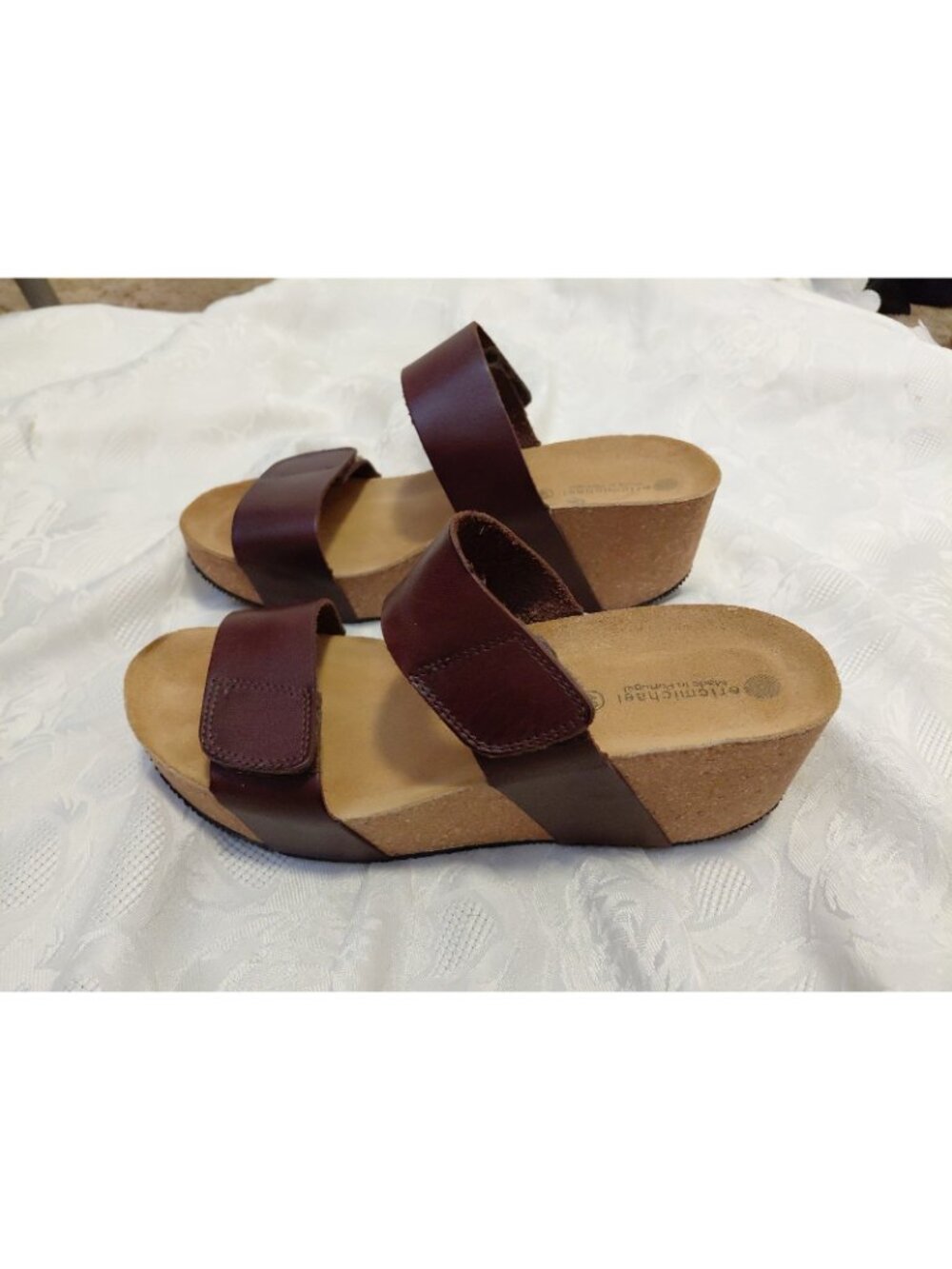 Eric Michael Liat Platform Cork Wedge Leather Strap Sandal Brown US 9 EU 40 - Picture 6 of 10